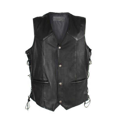 Gilet in pelle con tasche e...