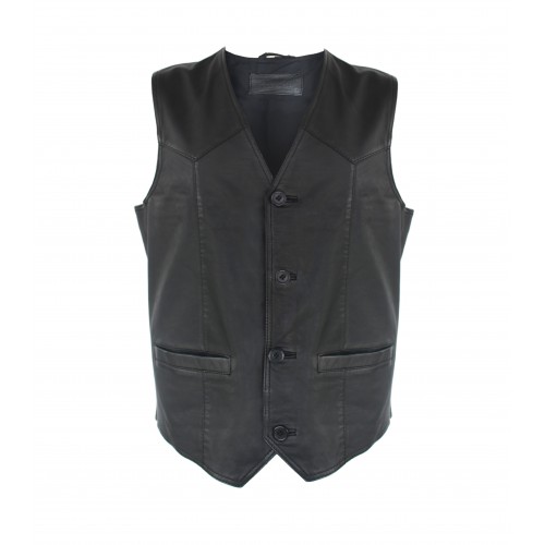 Gilet in pelle con tasche e...