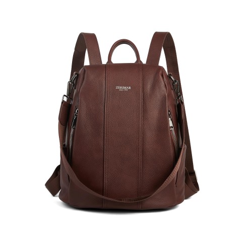 Sac à dos en cuir avec fermetures éclair 24x34x16 cm CACAO