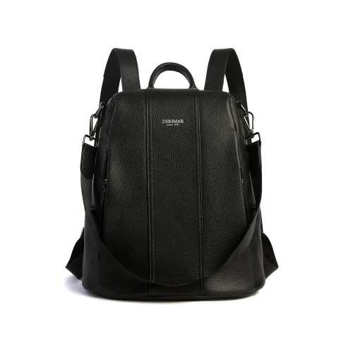 Sac à dos en cuir avec fermetures éclair 24x34x16 cm CACAO