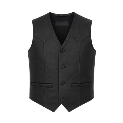 Gilet in pelle con tasche e...