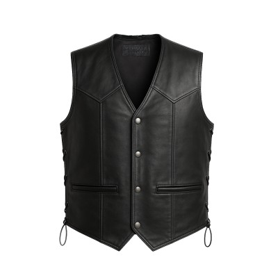 Gilet in pelle con tasche e...