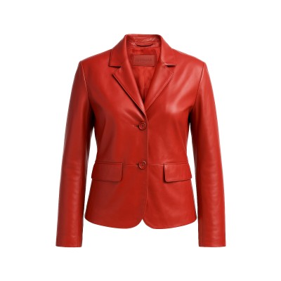 Blazer in pelle con bottoni...