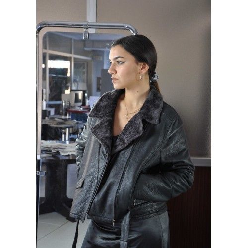 Giacca in pelle double face per donna in nero Zerimar - 7