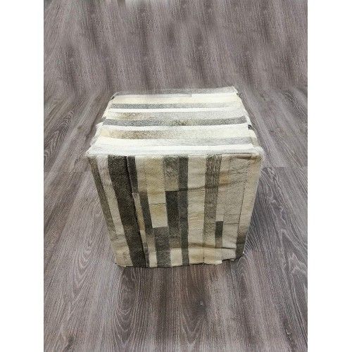 Sgabello imbottito rivestito in mucca naturale 45x45x45 cm Zerimar - 3