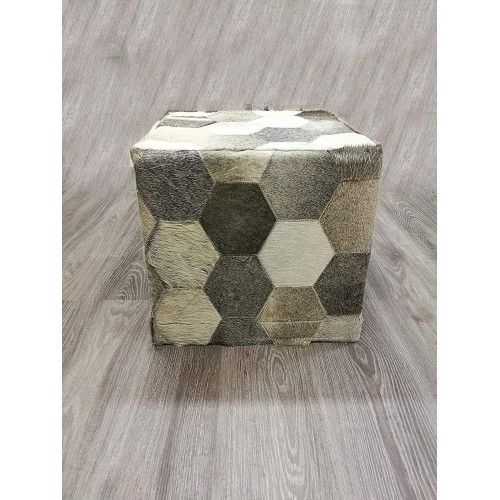 Sgabello pouf imbottito in vacchetta naturale 45x45x45 cm Zerimar - 3