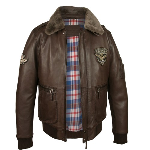 Giacca in pelle con toppe stile aviatore con colletto staccabile Zerimar - 3