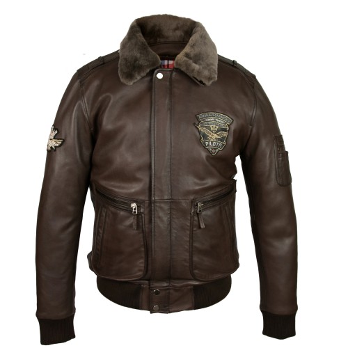 Giacca in pelle con toppe stile aviatore con colletto staccabile Zerimar - 2