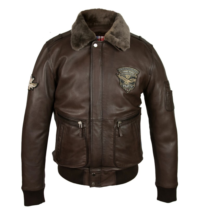 Giacca in pelle con toppe stile aviatore con colletto staccabile Zerimar - 2