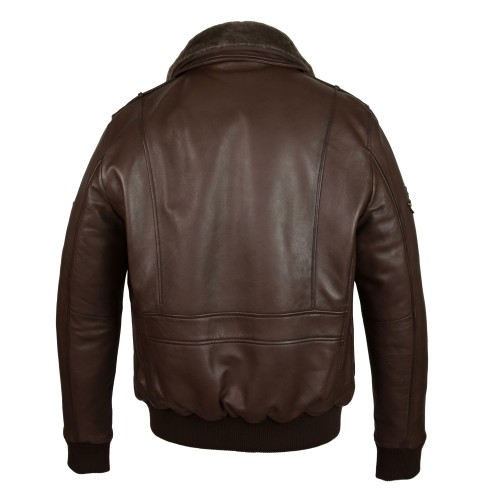 Giacca in pelle con toppe stile aviatore con colletto staccabile Zerimar - 4